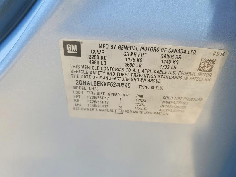 55395596 :رقم المزاد ، 2GNALBEKXE6240549 vin ، 2014 Chevrolet Equinox مزاد بيع
