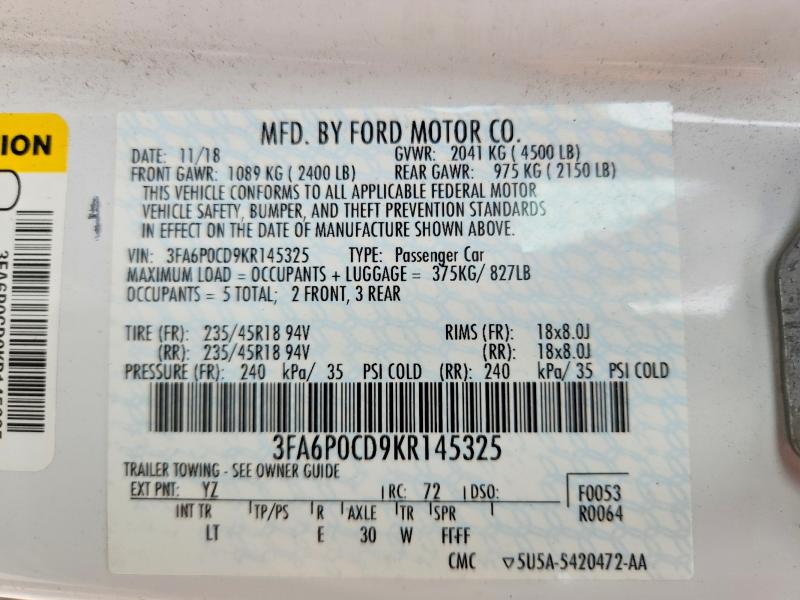 Aukcja sprzedaży 2019 Ford Fusion, vin: 3FA6P0CD9KR145325, numer aukcji: 55866156