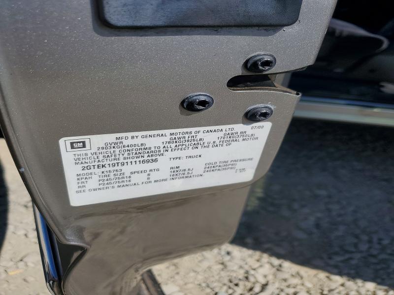 54008766 :رقم المزاد ، 2GTEK19T911116936 vin ، 2001 Gmc New Sierra مزاد بيع