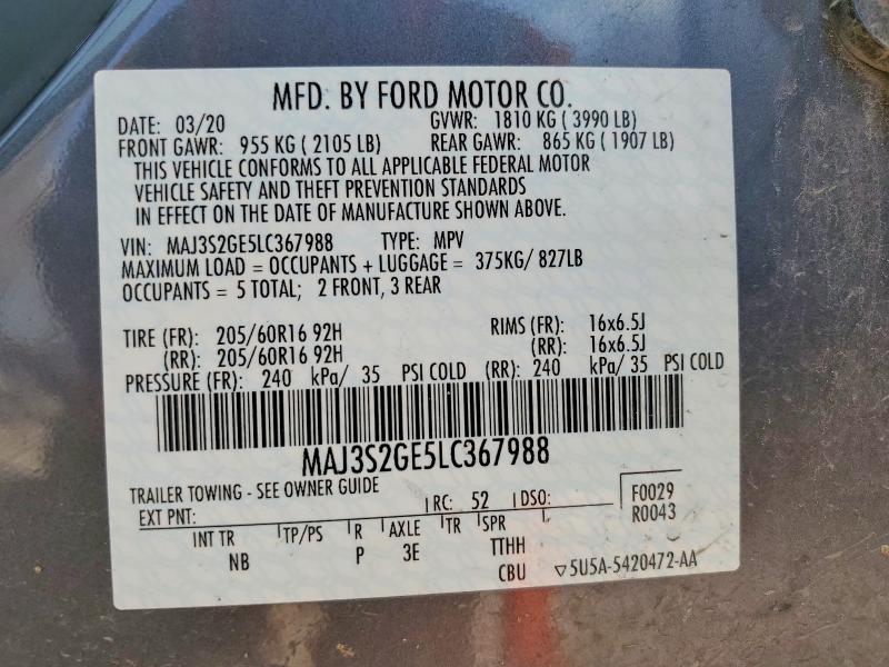 Aukcja sprzedaży 2020 Ford Ecosport, vin: MAJ3S2GE5LC367988, numer aukcji: 57539236