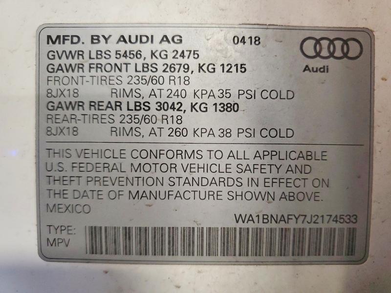 58127066 :رقم المزاد ، WA1BNAFY7J2174533 vin ، 2018 Audi Q5 مزاد بيع
