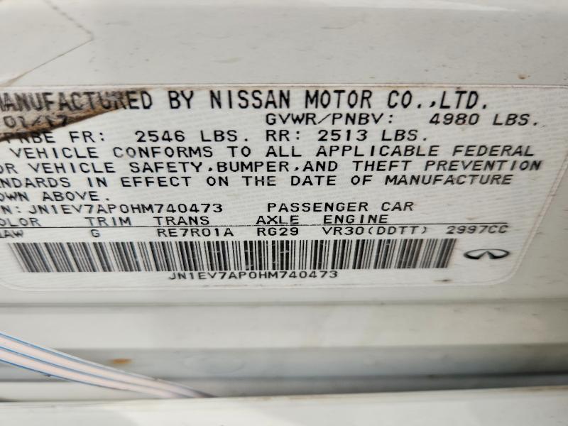 Aukcja sprzedaży 2017 Infiniti Q50, vin: JN1EV7AP0HM740473, numer aukcji: 58140606