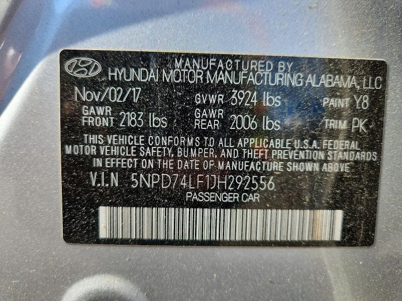 Aukcja sprzedaży 2018 Hyundai Elantra, vin: 5NPD74LF1JH292556, numer aukcji: 56358946