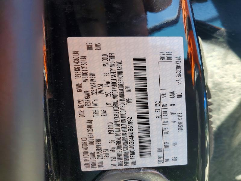Продаж на аукціоні авто 2022 Ford Escape, vin: 1FMCU0G64NUB61992, номер лоту: 55075776