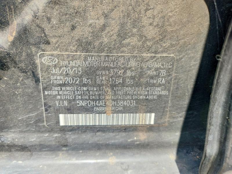 2013 Hyundai Elantra მანქანა იყიდება აუქციონზე, vin: 5NPDH4AE4DH384031, აუქციონის ნომერი: 57973376