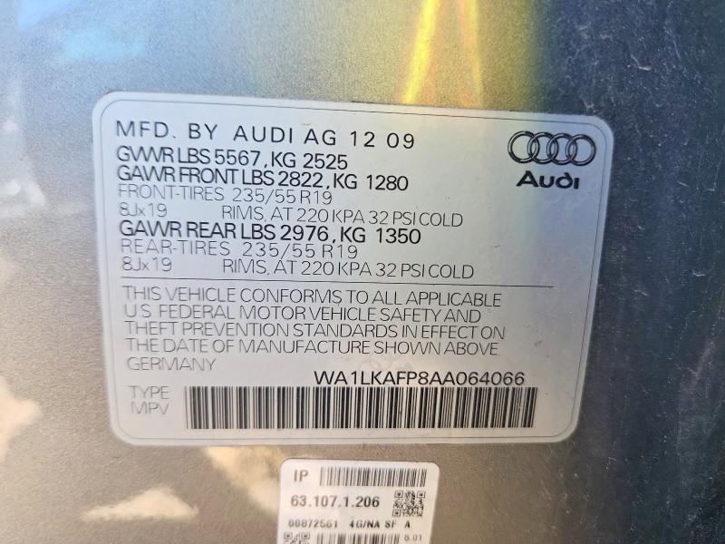 2010 Audi Q5 მანქანა იყიდება აუქციონზე, vin: WA1LKAFP8AA064066, აუქციონის ნომერი: 55542496