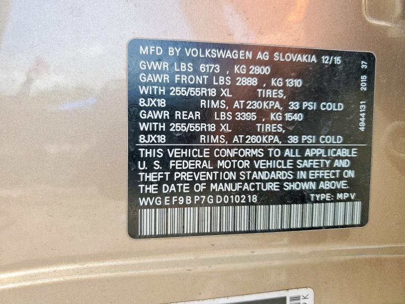 Aukcja sprzedaży 2016 Volkswagen Touareg, vin: WVGEF9BP7GD010218, numer aukcji: 57460096