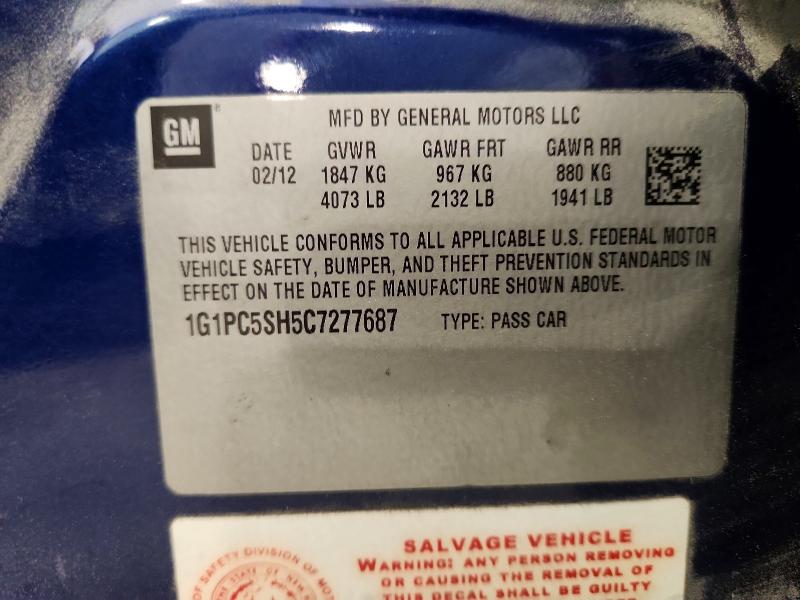 2012 Chevrolet Cruze მანქანა იყიდება აუქციონზე, vin: 1G1PC5SH5C7277687, აუქციონის ნომერი: 56739956