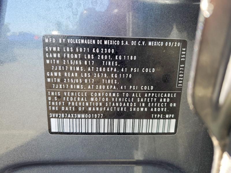 Aukcja sprzedaży 2021 Volkswagen Tiguan, vin: 3VV2B7AX3MM001977, numer aukcji: 57290446