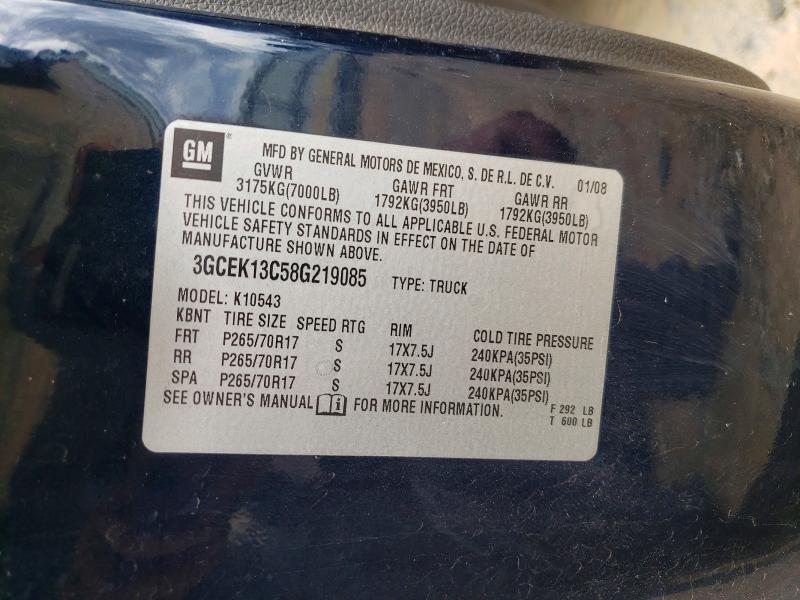 57689236 :رقم المزاد ، 3GCEK13C58G219085 vin ، 2008 Chevrolet Silverado مزاد بيع