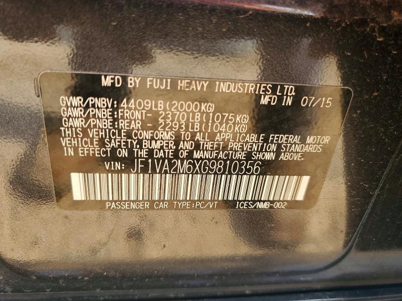 Aukcja sprzedaży 2016 Subaru Wrx, vin: JF1VA2M6XG9810356, numer aukcji: 58939316