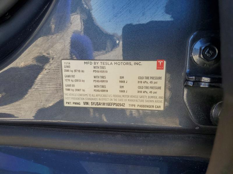 2014 Tesla Model S მანქანა იყიდება აუქციონზე, vin: 5YJSA1H16EFP50942, აუქციონის ნომერი: 54903066