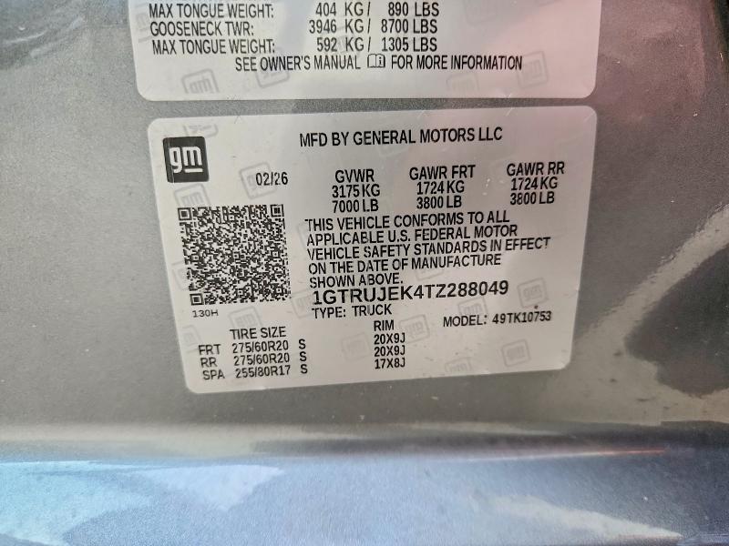 55872376 :رقم المزاد ، 1GTRUJEK4TZ288049 vin ، 2026 Gmc Sierra مزاد بيع