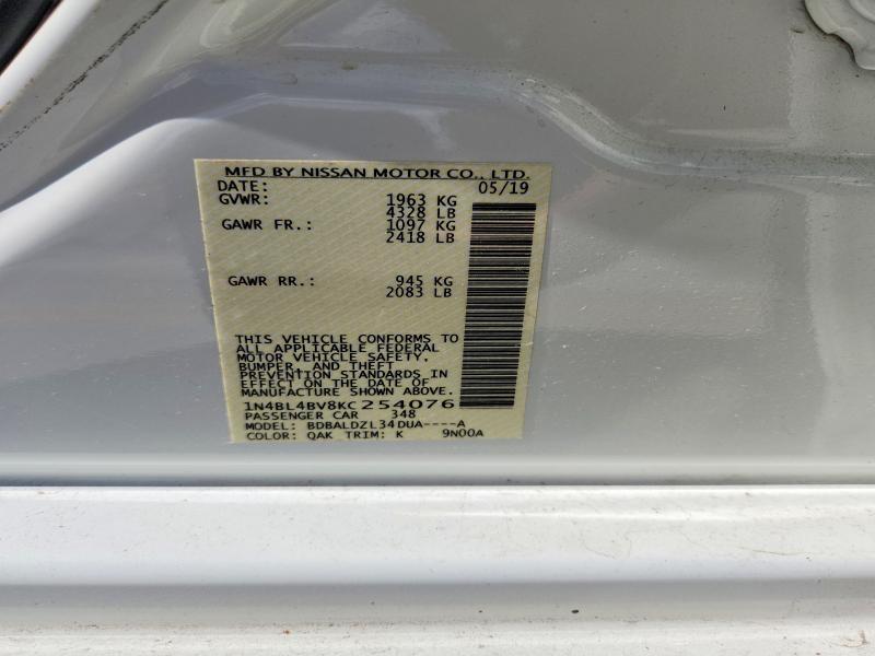 2019 Nissan Altima მანქანა იყიდება აუქციონზე, vin: 1N4BL4BV8KC254076, აუქციონის ნომერი: 58235176