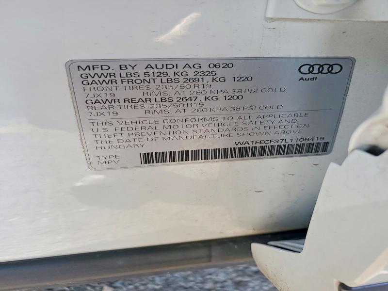 Aukcja sprzedaży 2020 Audi Q3, vin: WA1FECF37L1106419, numer aukcji: 56805306