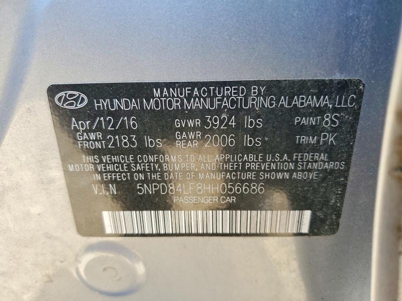 56293526 :رقم المزاد ، 5NPD84LF8HH056686 vin ، 2017 Hyundai Elantra مزاد بيع