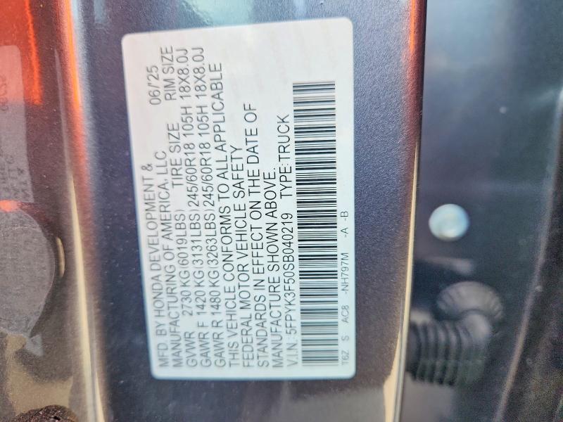 55817496 :رقم المزاد ، 5FPYK3F50SB040219 vin ، 2025 Honda Ridgeline مزاد بيع