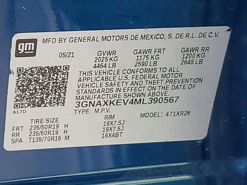 Aukcja sprzedaży 2021 Chevrolet Equinox, vin: 3GNAXKEV4ML390567, numer aukcji: 56640016