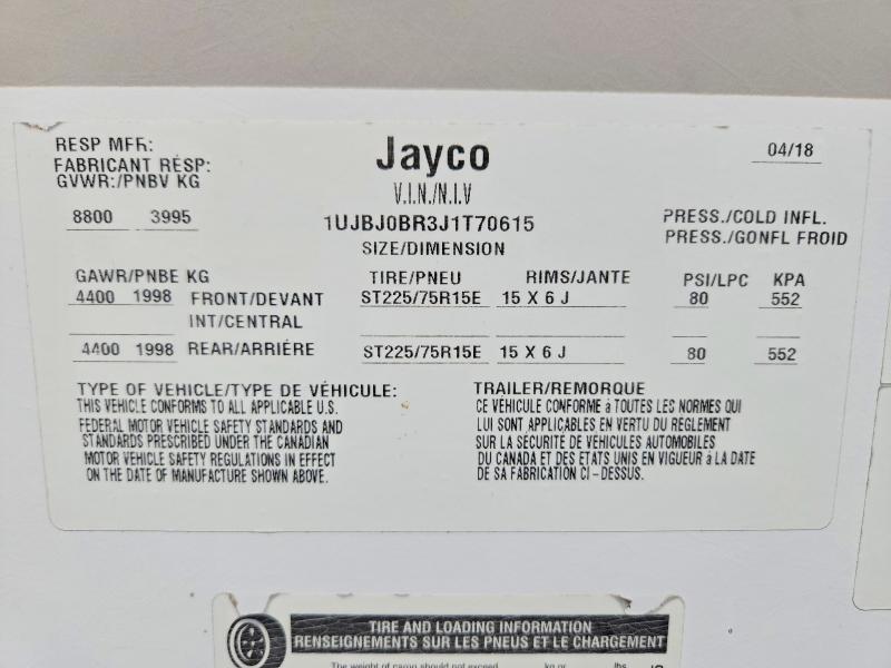 2018 Jaco Jay Flight Trv Trail მანქანა იყიდება აუქციონზე, vin: 1UJBJ0BR3J1T70615, აუქციონის ნომერი: 55434106