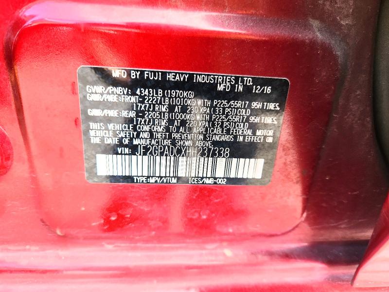 2017 Subaru Crosstrek მანქანა იყიდება აუქციონზე, vin: JF2GPADCXHH237338, აუქციონის ნომერი: 58280566