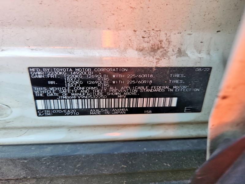 Aukcja sprzedaży 2022 Toyota Rav4, vin: JTMB6RFV9ND532250, numer aukcji: 58286626