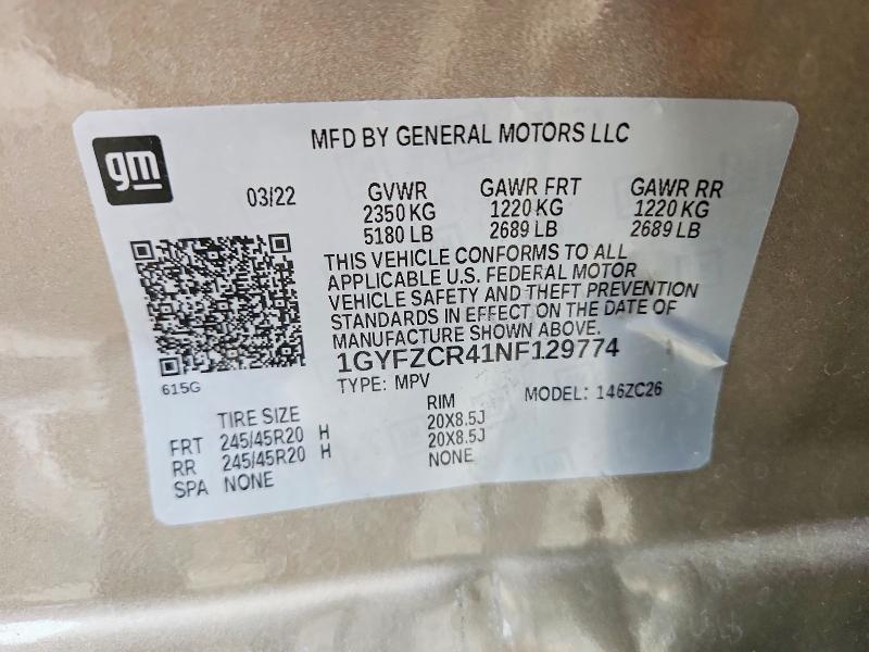 58135806 :رقم المزاد ، 1GYFZCR41NF129774 vin ، 2022 Cadillac Xt4 مزاد بيع