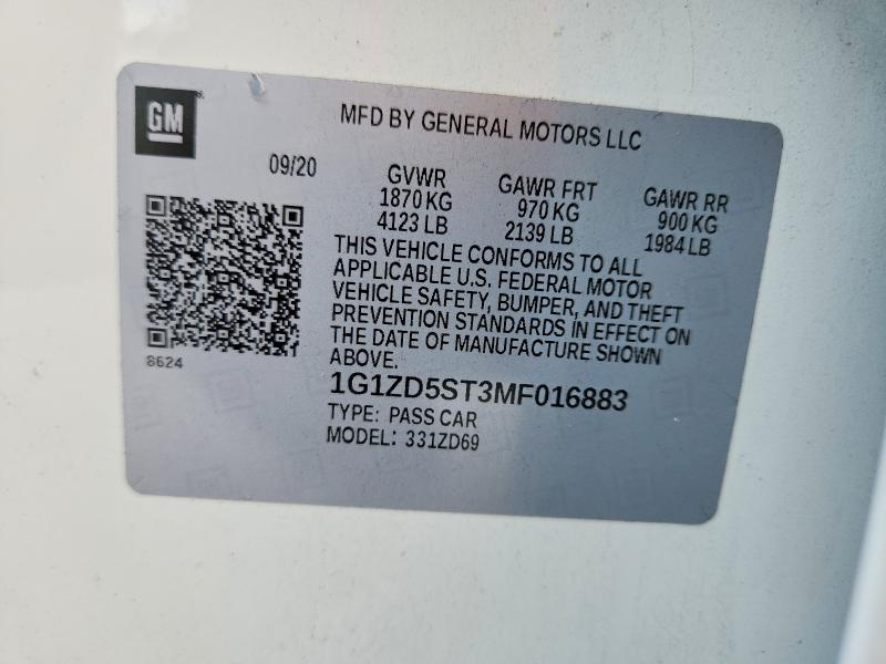 2021 Chevrolet Malibu მანქანა იყიდება აუქციონზე, vin: 1G1ZD5ST3MF016883, აუქციონის ნომერი: 57426296