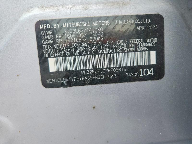 2023 Mitsubishi Mirage მანქანა იყიდება აუქციონზე, vin: ML32FUFJ9PHF05616, აუქციონის ნომერი: 56101676