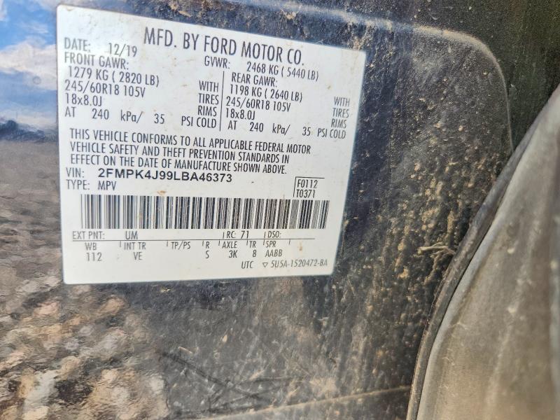 56527296 :رقم المزاد ، 2FMPK4J99LBA46373 vin ، 2020 Ford Edge مزاد بيع