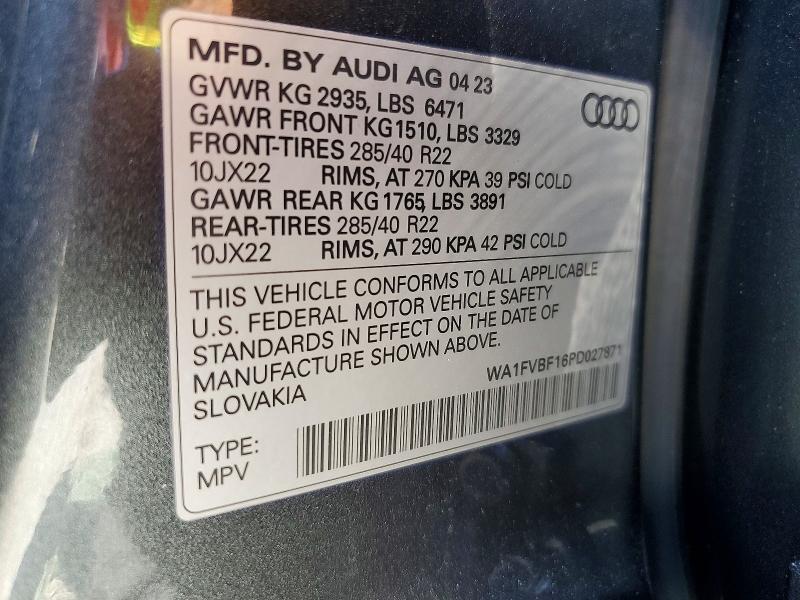 Aukcja sprzedaży 2023 Audi Q8, vin: WA1FVBF16PD027871, numer aukcji: 56353586