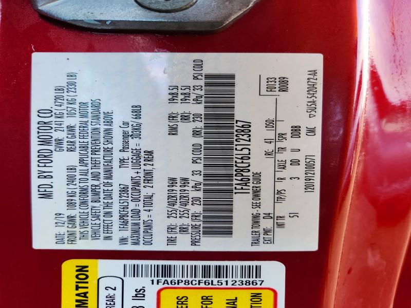 55374156 :رقم المزاد ، 1FA6P8CF6L5123867 vin ، 2020 Ford Mustang مزاد بيع