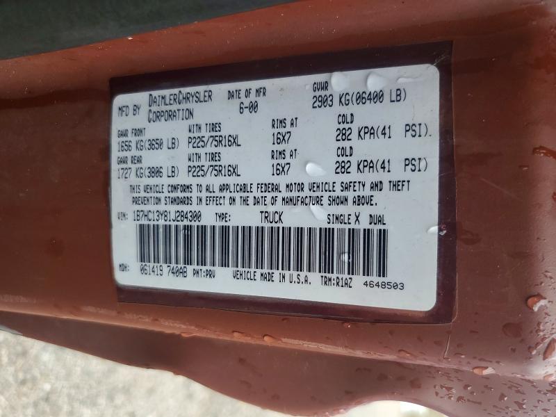 2001 Dodge Ram 1500 მანქანა იყიდება აუქციონზე, vin: 1B7HC13Y81J284300, აუქციონის ნომერი: 58213736