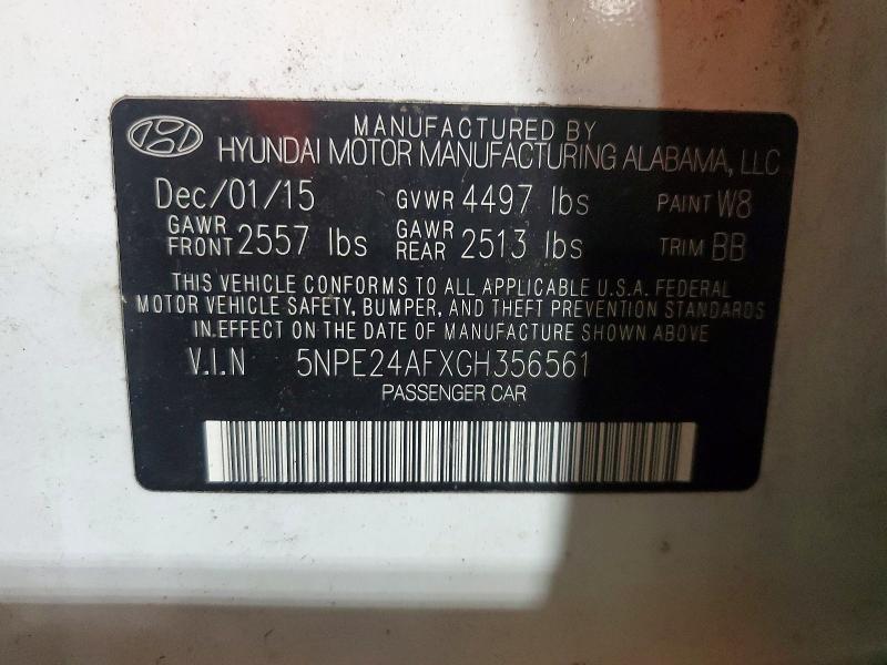 2016 Hyundai Sonata მანქანა იყიდება აუქციონზე, vin: 5NPE24AFXGH356561, აუქციონის ნომერი: 55890346