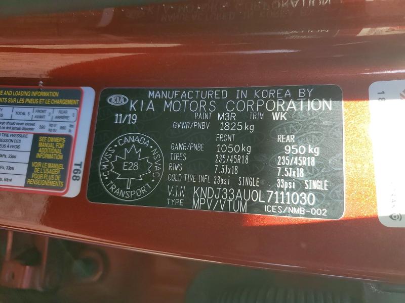 55879456 :رقم المزاد ، KNDJ33AU0L7111030 vin ، 2020 Kia Soul مزاد بيع