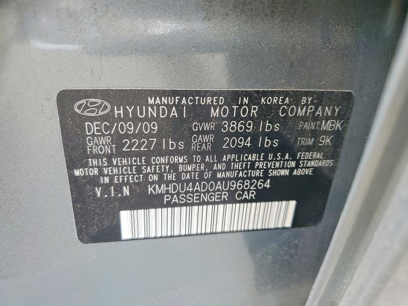 2010 Hyundai Elantra მანქანა იყიდება აუქციონზე, vin: KMHDU4AD0AU968264, აუქციონის ნომერი: 58130356