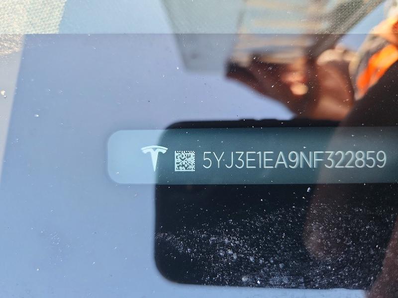 Продажа на аукционе авто 2022 Tesla Model 3, vin: 5YJ3E1EA9NF322859, номер лота: 57057166