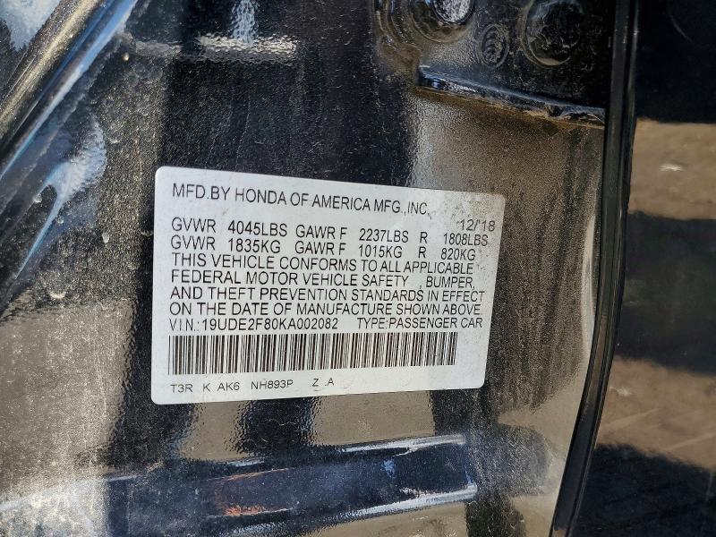 57565076 :رقم المزاد ، 19UDE2F80KA002082 vin ، 2019 Acura Ilx مزاد بيع