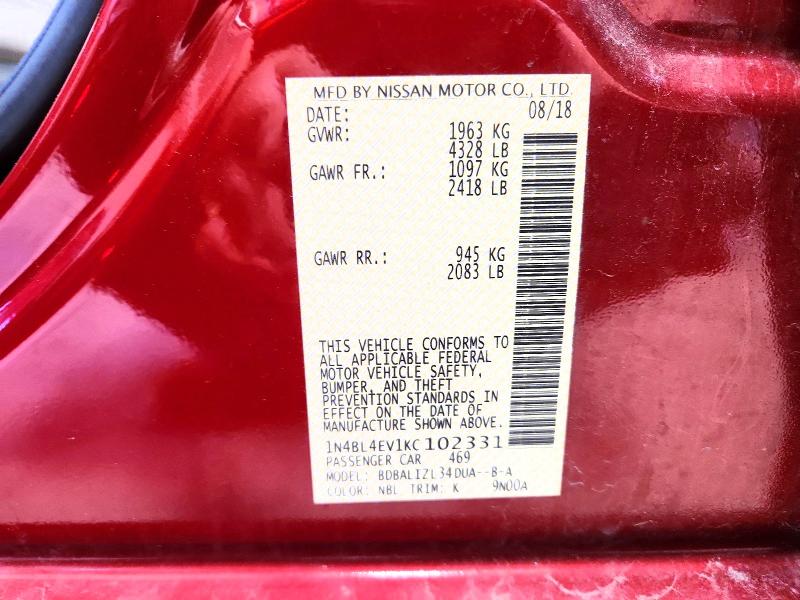 55733926 :رقم المزاد ، 1N4BL4EV1KC102331 vin ، 2019 Nissan Altima مزاد بيع