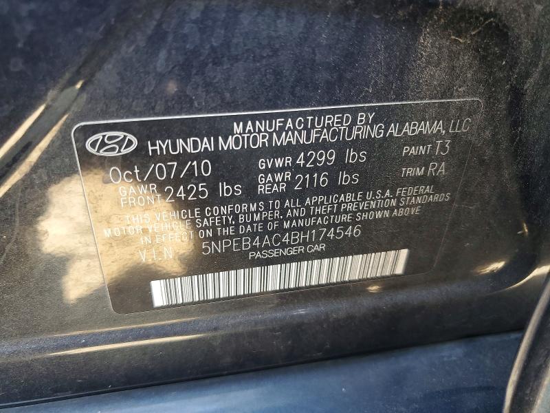 56309886 :رقم المزاد ، 5NPEB4AC4BH174546 vin ، 2011 Hyundai Sonata مزاد بيع
