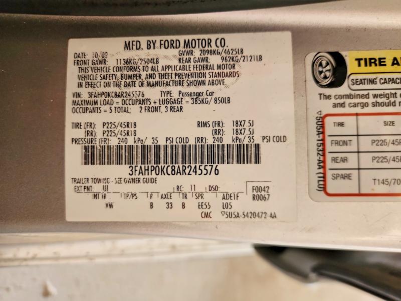 Продаж на аукціоні авто 2010 Ford Fusion, vin: 3FAHP0KC8AR245576, номер лоту: 58764296