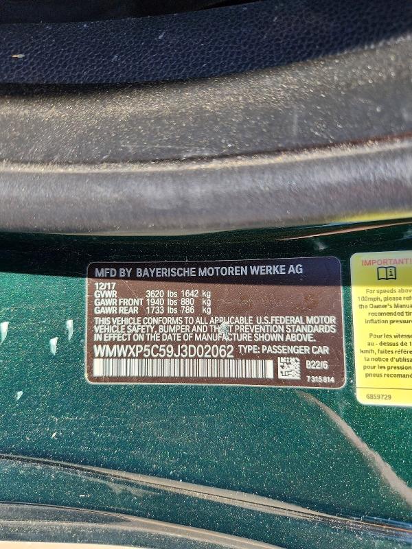 Продажа на аукционе авто 2018 Mini Cooper, vin: WMWXP5C59J3D02062, номер лота: 55586046