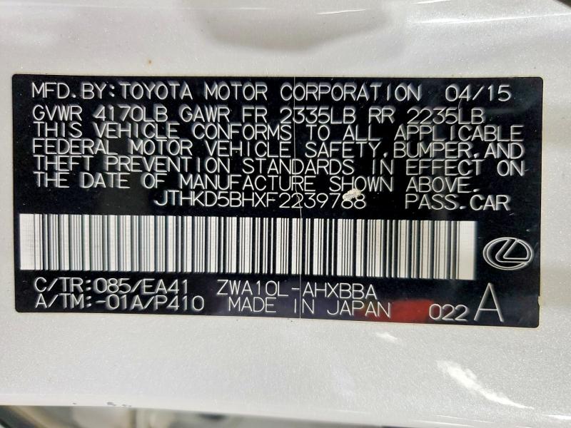 Продаж на аукціоні авто 2015 Lexus Ct, vin: JTHKD5BHXF2239788, номер лоту: 55966756