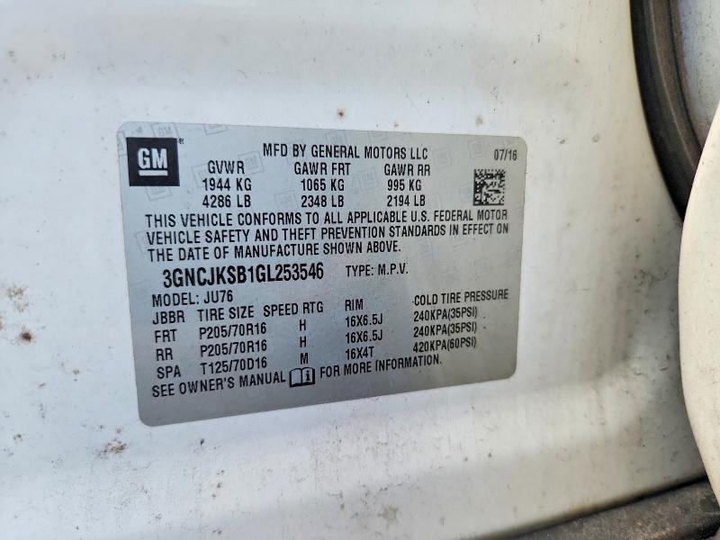 Продаж на аукціоні авто 2016 Chevrolet Trax, vin: 3GNCJKSB1GL253546, номер лоту: 58262576