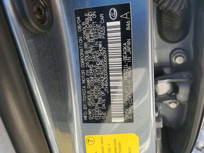56855776 :رقم المزاد ، JTHBA30GX55066097 vin ، 2005 Lexus Es مزاد بيع