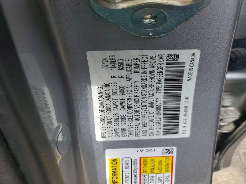 Продаж на аукціоні авто 2024 Honda Civic, vin: 2HGFE2F59RH550771, номер лоту: 58715416