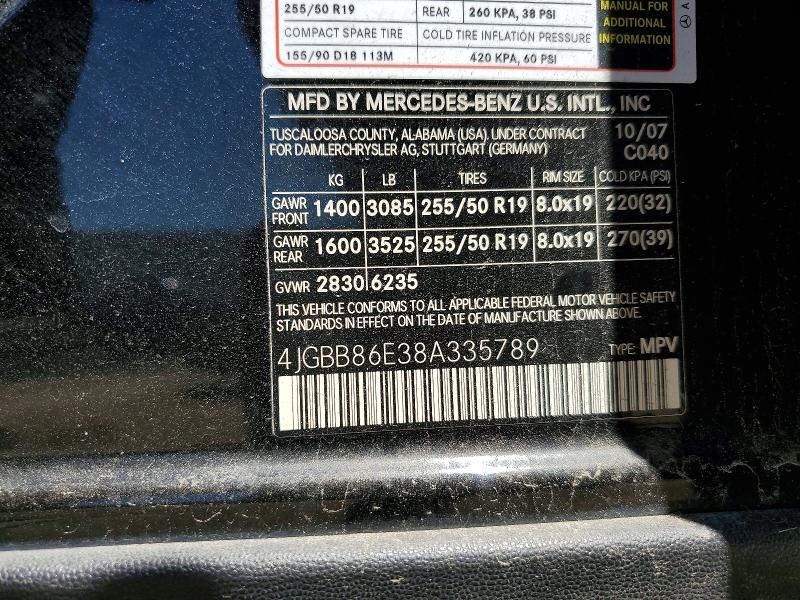 55439446 :رقم المزاد ، 4JGBB86E38A335789 vin ، 2008 Mercedes-benz Ml مزاد بيع
