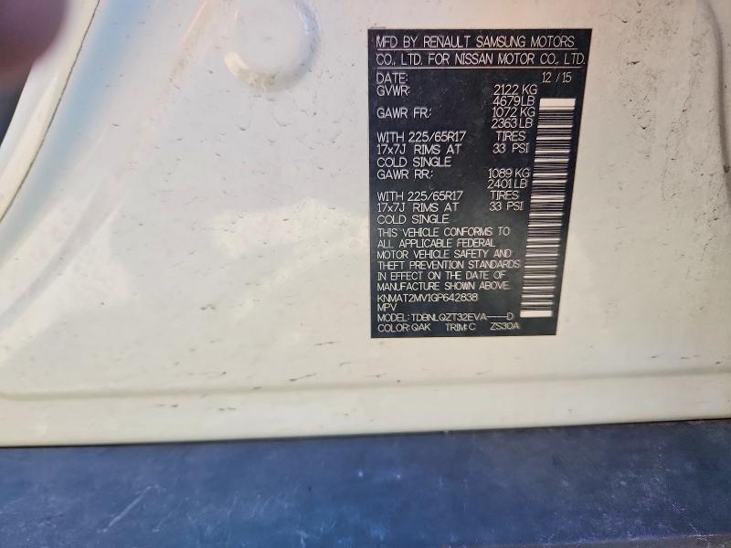 2016 Nissan Rogue მანქანა იყიდება აუქციონზე, vin: KNMAT2MV1GP642838, აუქციონის ნომერი: 57380056