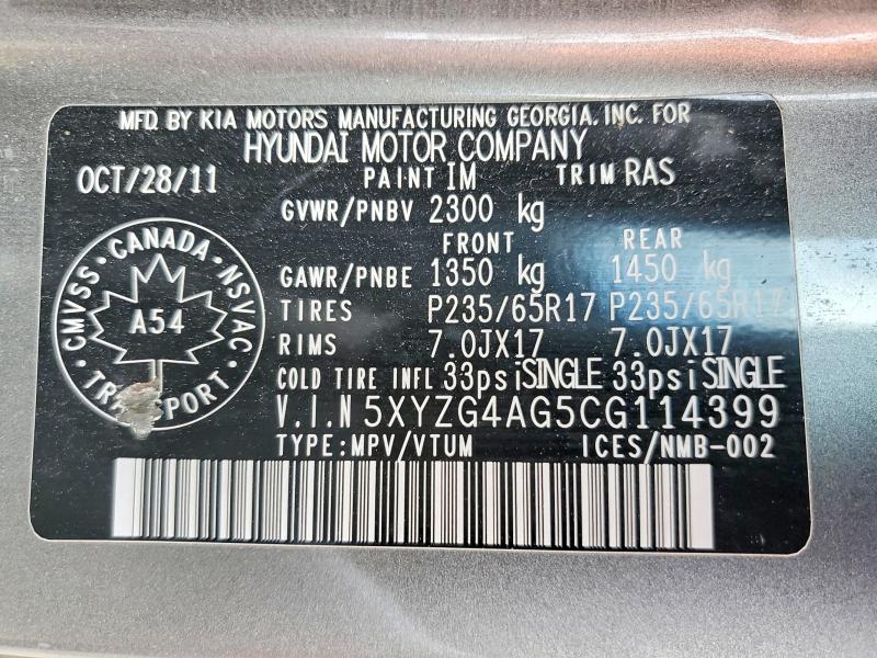 Aukcja sprzedaży 2012 Hyundai Santa Fe, vin: 5XYZG4AG5CG114399, numer aukcji: 56953856