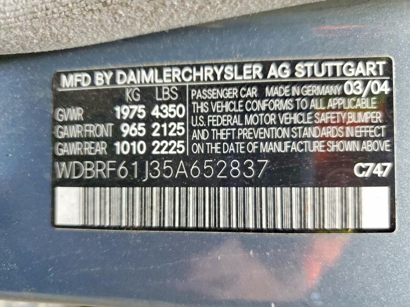Aukcja sprzedaży 2005 Mercedes-benz C240 Sport, vin: WDBRF61J35A652837, numer aukcji: 57979246