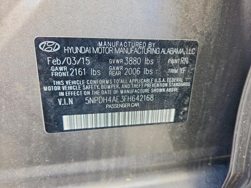 2015 Hyundai Elantra მანქანა იყიდება აუქციონზე, vin: 5NPDH4AE3FH642168, აუქციონის ნომერი: 57387476